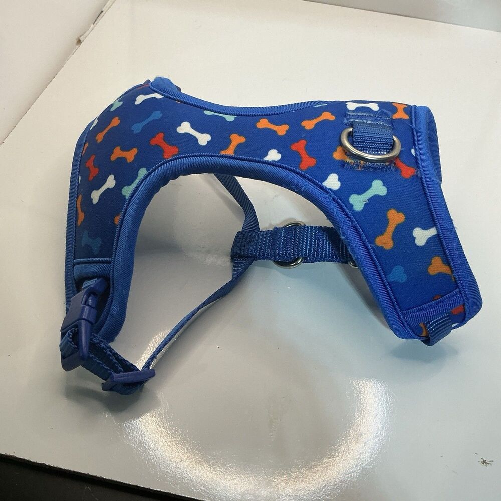 Top Paw Blue Dog Harness Colorful Bone Print Adjustable Comfort Vest Small
